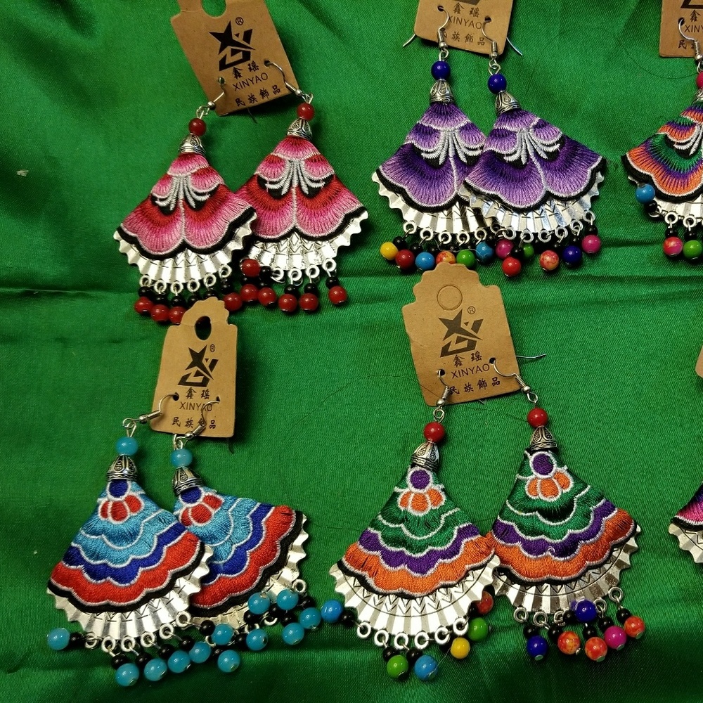 Floral thread earings with beads n hangings